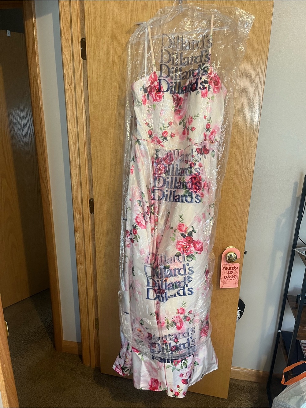 Alyce Paris White Prom Dress with Pink Floral Print